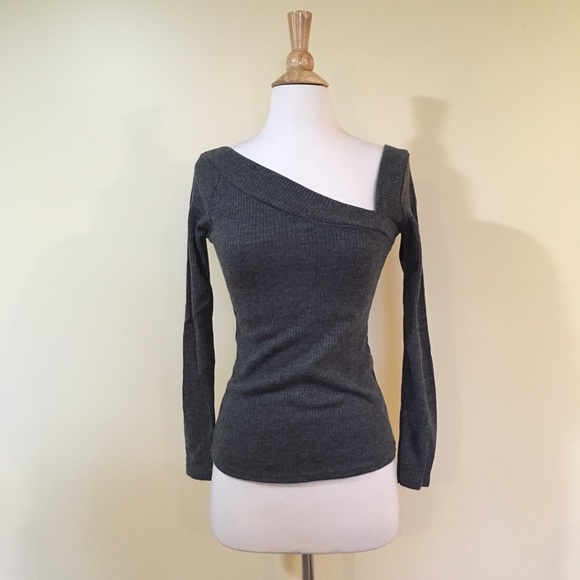 Asymmetrical Ribbed Knit Sweater Top - Picture 1 of 3